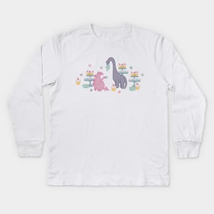 Dinosaur Tea Party Kids Long Sleeve T-Shirt